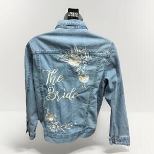 DB Studio Denim Jacket Embroidered Bride Light Blue Size Small Wedding
